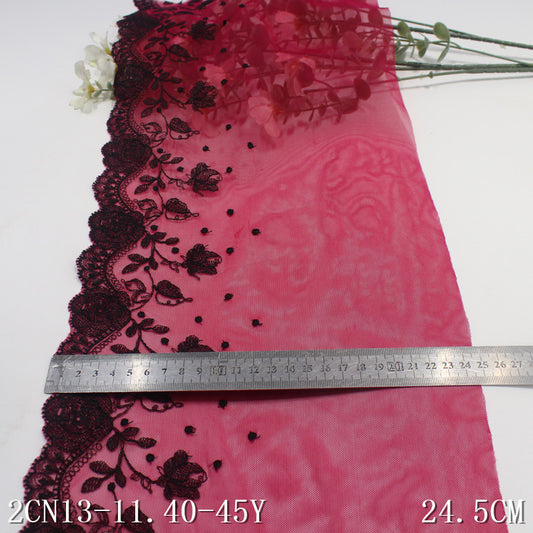 FREEDOMBEAUTY | Vintage Crimson Mesh Embroidery Lace 24.5cm Clothing Curtain DIY Lace Accessories