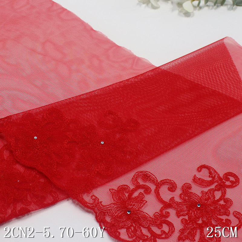 FREEDOMBEAUTY | Red mesh embroidery lace national style hot diamond pattern, cheongsam Hanfu clothing lace accessories