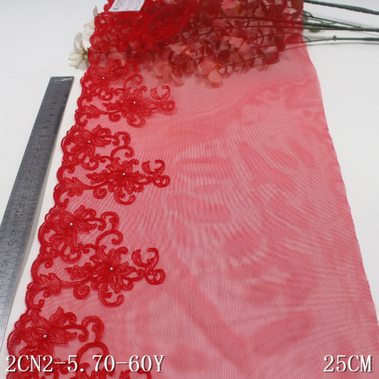 FREEDOMBEAUTY | Red mesh embroidery lace national style hot diamond pattern, cheongsam Hanfu clothing lace accessories
