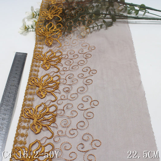 FREEDOMBEAUTY | Vintage gold-brown pattern mesh embroidered lace, cheongsam Hanfu decorative lace accessories