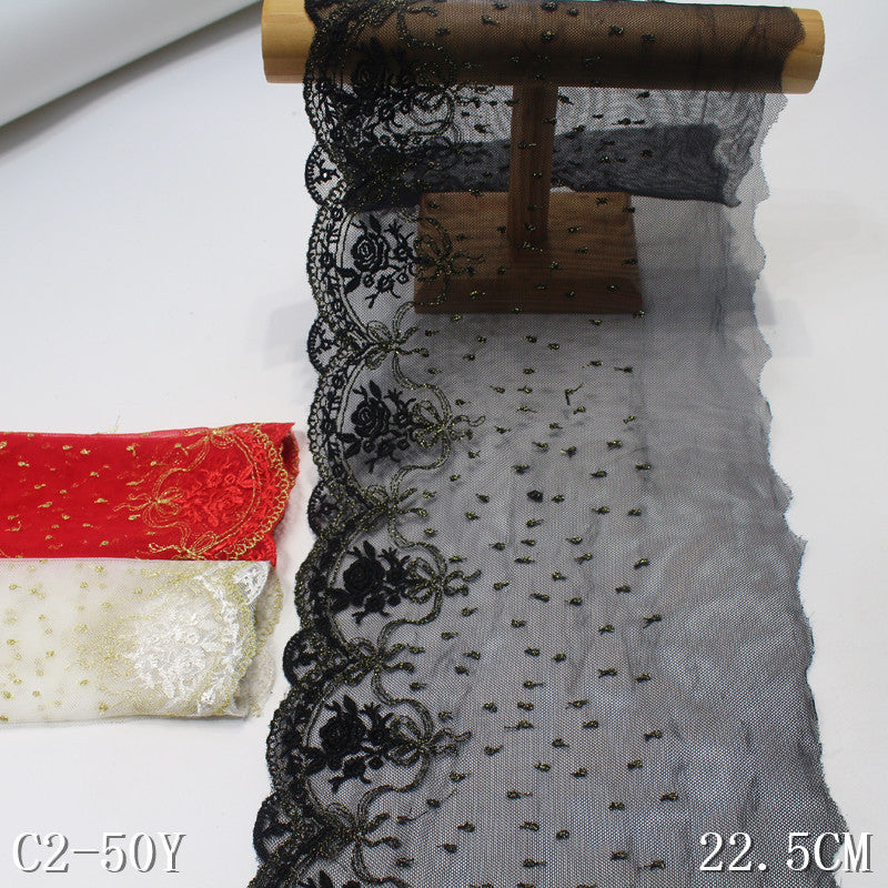 FREEDOMBEAUTY | French gold silk flower bow mesh embroidery lace, wedding headscarf DIY lace accessories