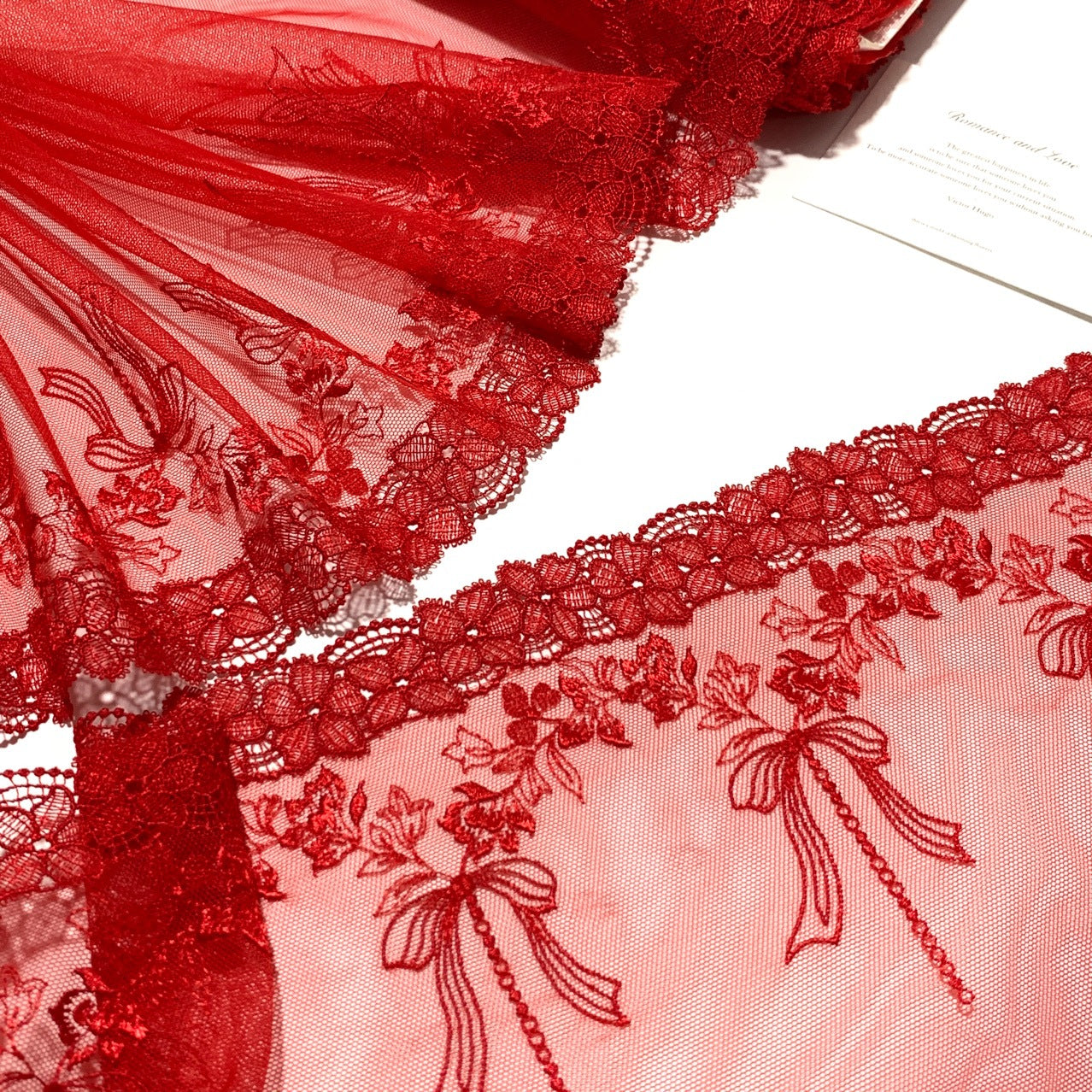 FREEDOMBEAUTY | Spot big red hollow water-soluble edge court style bow embroidery mesh lace accessories