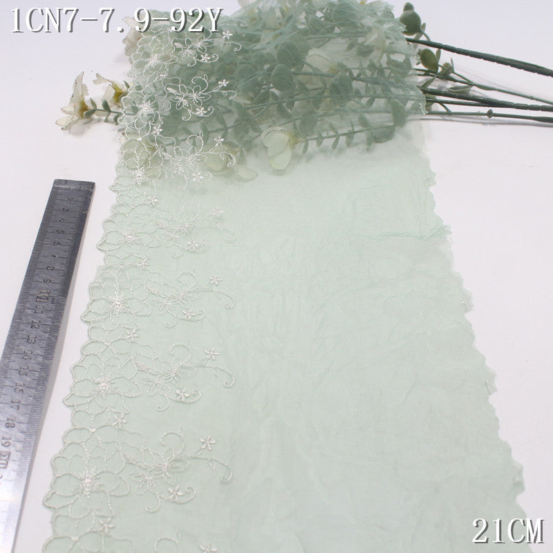 FREEDOMBEAUTY | Fresh green mesh yarn simple flower embroidery lace 21cm skirt hair band clothing lace accessories