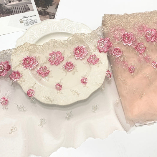 FREEDOMBEAUTY | Spot rose mesh embroidery lace accessories decorative fabric design clothing DIY