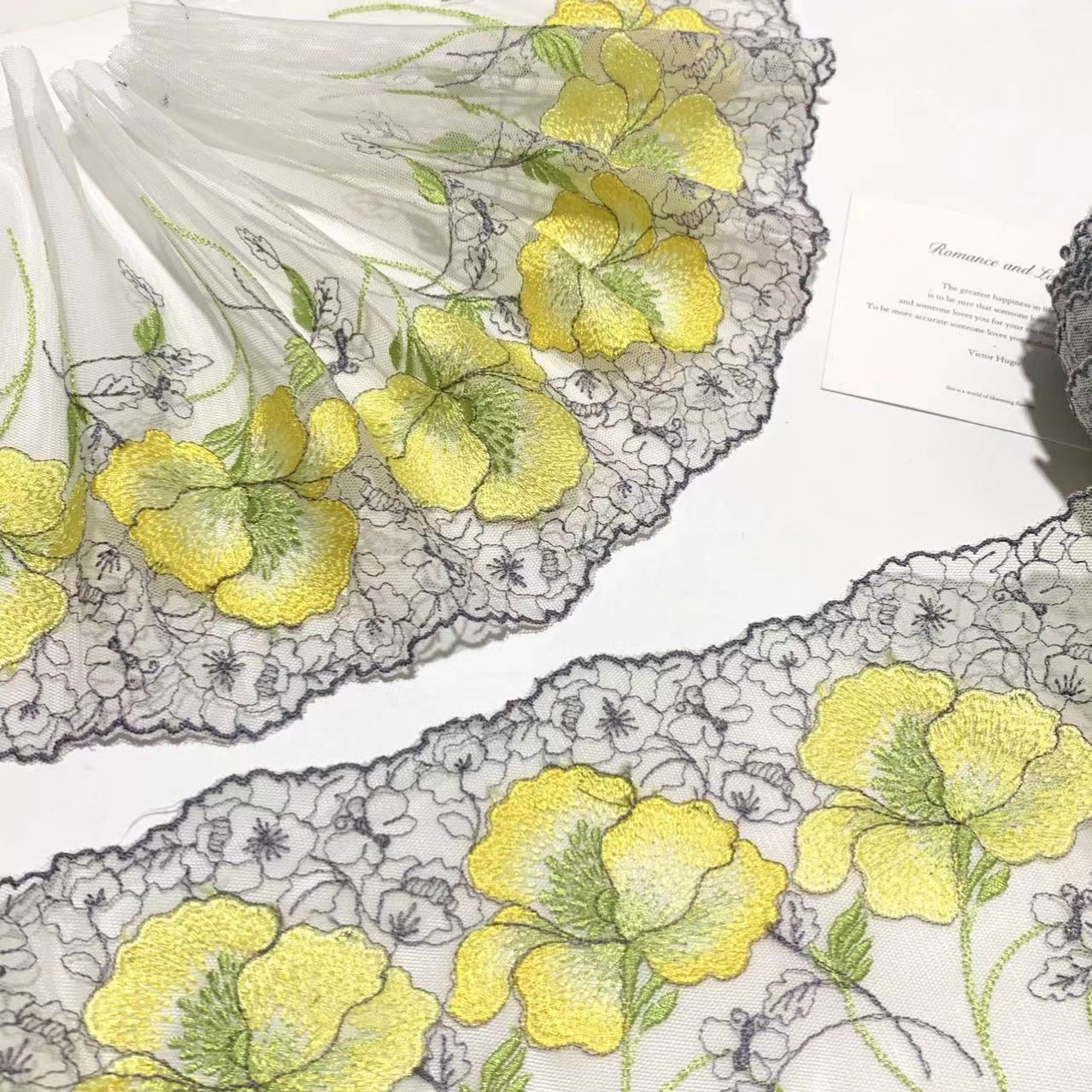FREEDOMBEAUTY | Spot light yellow green white retro embroidered mesh lace accessories clothing design decoration