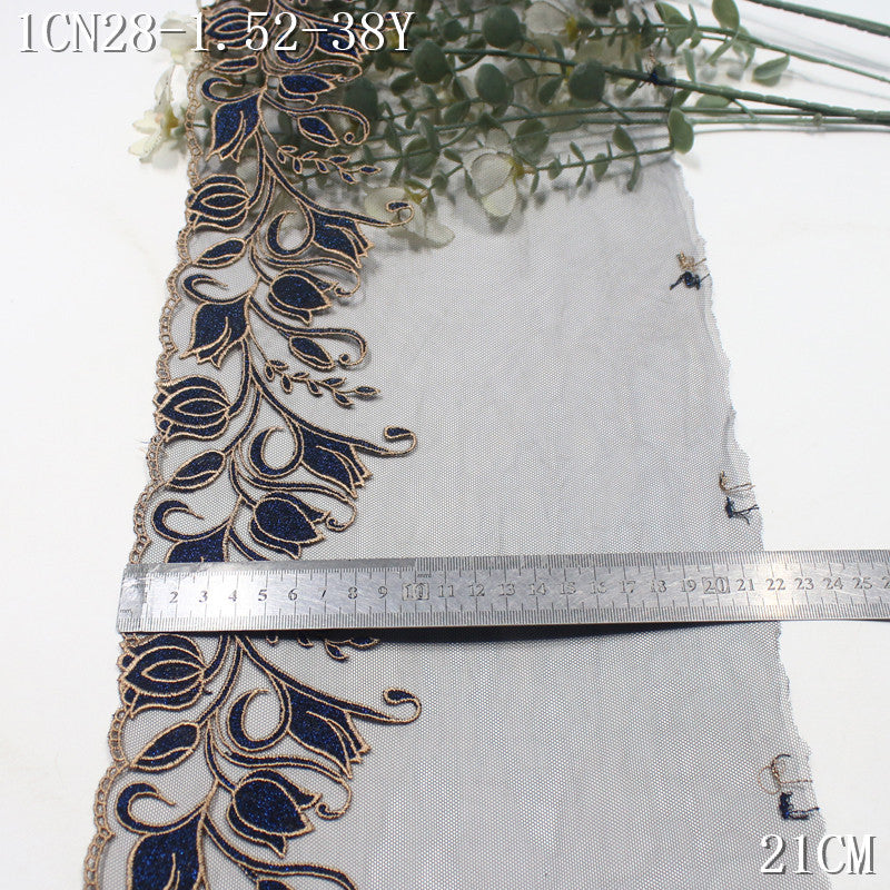 FREEDOMBEAUTY | [1Pack] Luxury light lace mesh silver thread bud embroidery lace, classical dress skirt trim accessories DIY