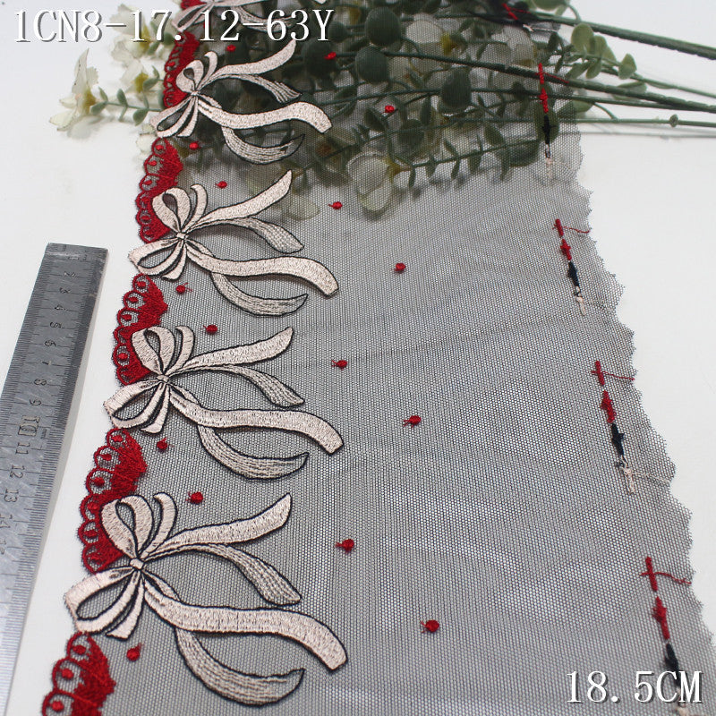 【1Pack】-Freedombeauty | Black mesh single-sided bow floral decoration party embroidery lace 26cm clothing jewelry home textile accessories