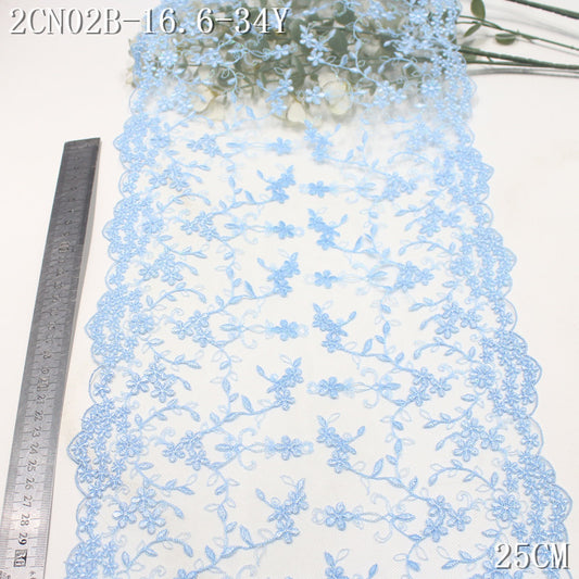 FREEDOMBEAUTY | [1Pack] Small fresh silver thread full of floral striped mesh embroidery lace, Mori skirt decoration handmade lace accessories