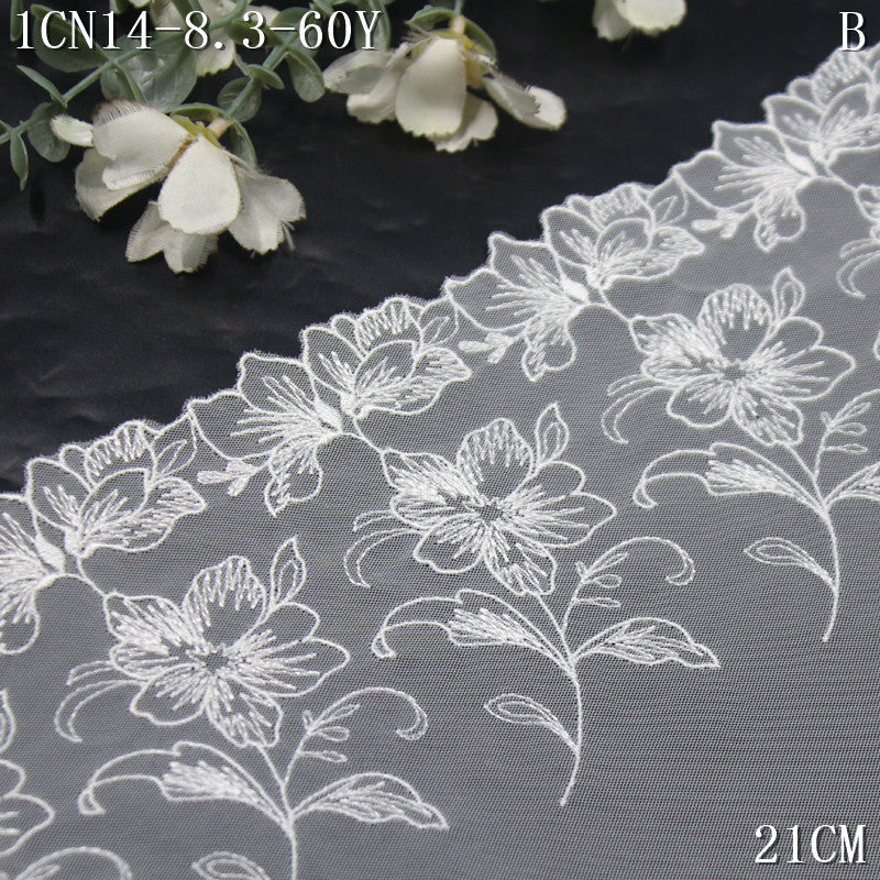 FREEDOMBEAUTY | [1Pack] Exquisite pure white flower cluster mesh yarn embroidered lace 21cm skirt underwear decorative lace accessories