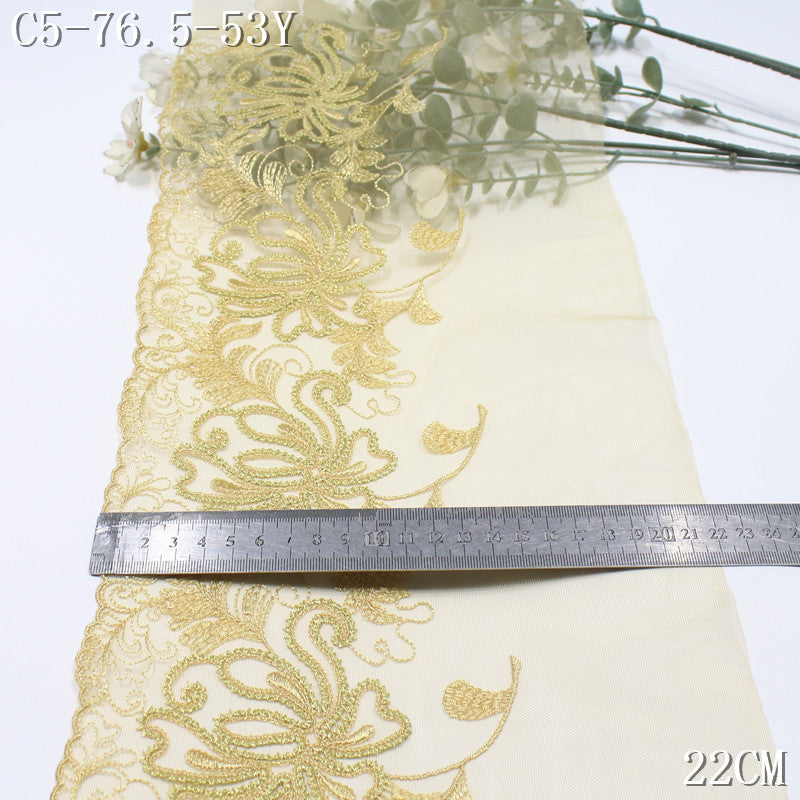 FREEDOMBEAUTY | Sand yellow national style flower roll grass pattern mesh embroidery lace, clothing home curtain lace accessories