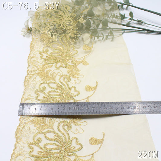 FREEDOMBEAUTY | Sand yellow national style flower roll grass pattern mesh embroidery lace, clothing home curtain lace accessories