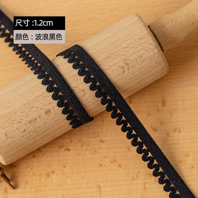 FREEDOMBEAUTY | Factory direct sales, black and white spot 1.2/1. 5CM light silk wavy tip bud nylon bud belt underwear elastic accessories
