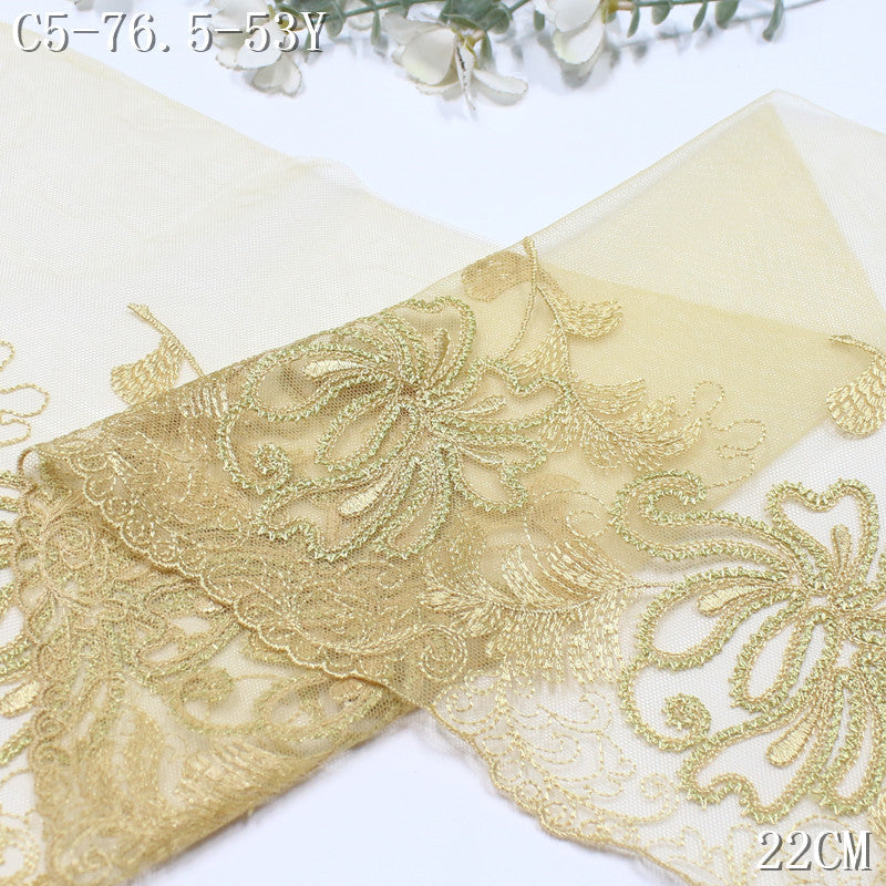FREEDOMBEAUTY | Sand yellow national style flower roll grass pattern mesh embroidery lace, clothing home curtain lace accessories