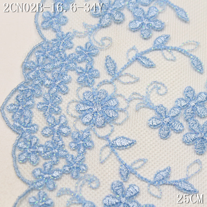 FREEDOMBEAUTY | [1Pack] Small fresh silver thread full of floral striped mesh embroidery lace, Mori skirt decoration handmade lace accessories