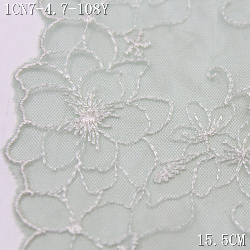 FREEDOMBEAUTY | Fresh green mesh yarn simple flower embroidery lace 21cm skirt hair band clothing lace accessories