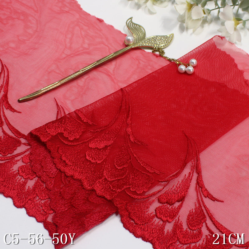 FREEDOMBEAUTY | Big red single/bilateral exquisite stamen embroidered lace 21cm underwear home textile lace accessories