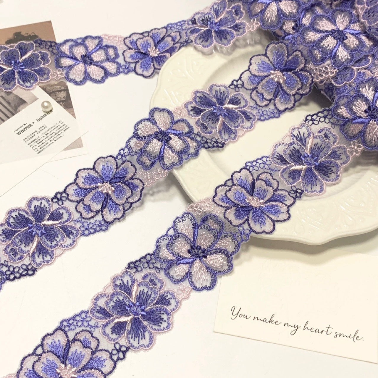 FREEDOMBEAUTY | In Stock Exquisite Macaron Mesh Embroidery Lace Accessories Decorative Fabric Design Clothing DIY