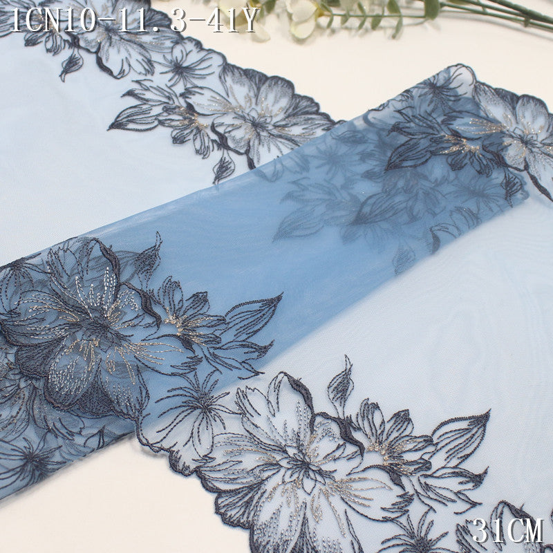 FREEDOMBEAUTY | [1Pack] Cool classical multi-color bilateral silver thread large flower embroidery lace 31cm clothing dress headscarf lace accessories