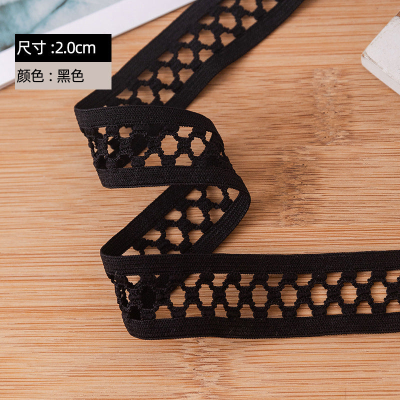 FREEDOMBEAUTY | Manufacturer supplies 2cm hollow knitted elastic elastic band, clothing accessories decorative webbing black and white spot