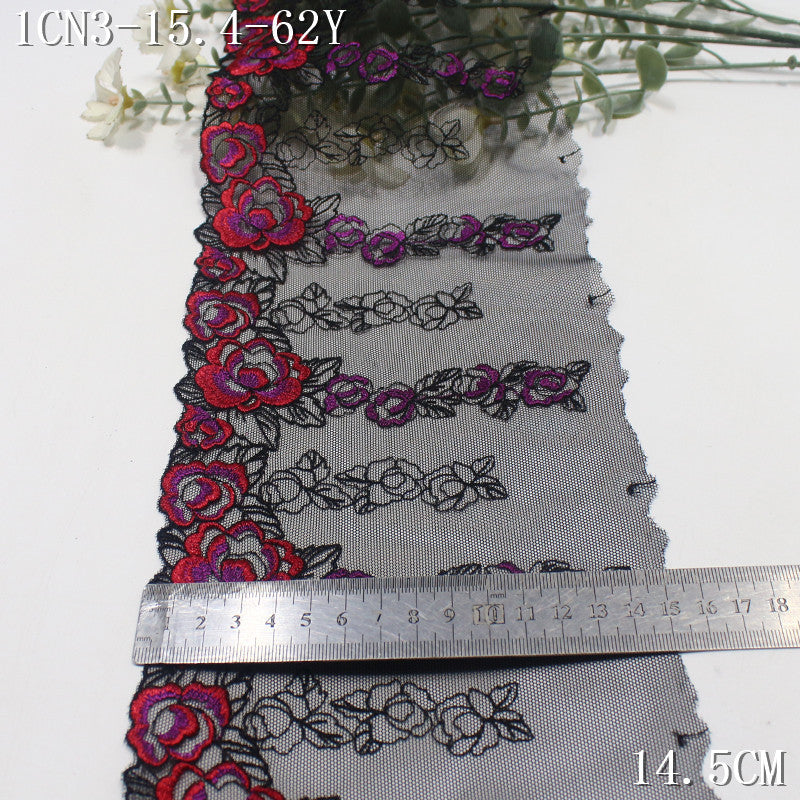 【1Pack】-Freedombeauty | European and American retro black mesh sexy gradual change flower embroidery lace 22cm clothing underwear DIY accessories