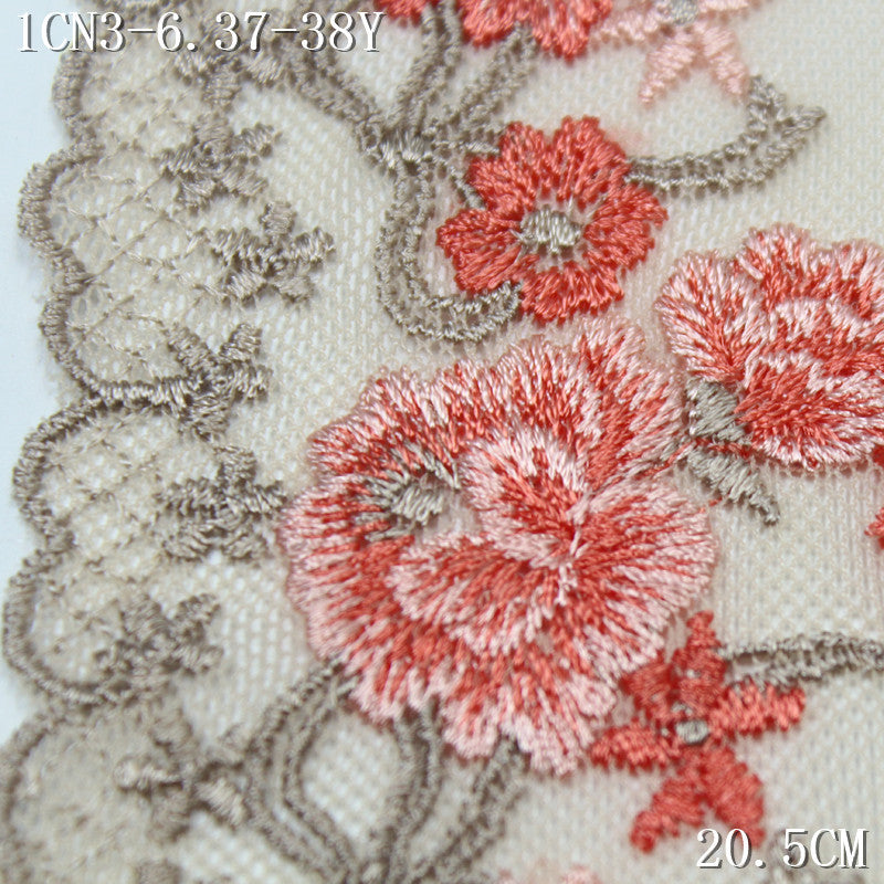 FREEDOMBEAUTY | Skin tone soft mesh embroidery orange fine embroidery small flower 20.5cm cheongsam ancient rhyme clothing DIY accessories