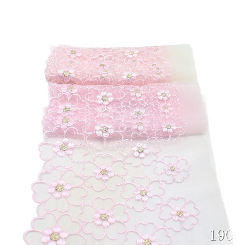 FREEDOMBEAUTY | [1pack] Japanese pink and white simple gold thread flower mesh embroidery lace, skirt handmade jewelry lace accessories