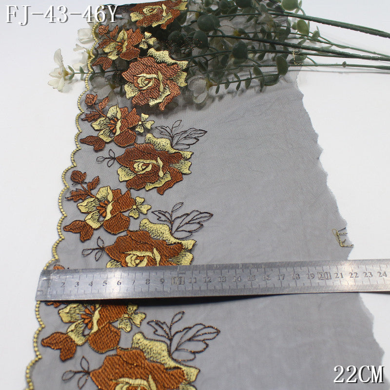 FREEDOMBEAUTY | [1pack] Pastoral three-color mesh texture color matching rose embroidery lace 22cm clothing lace DIY accessories