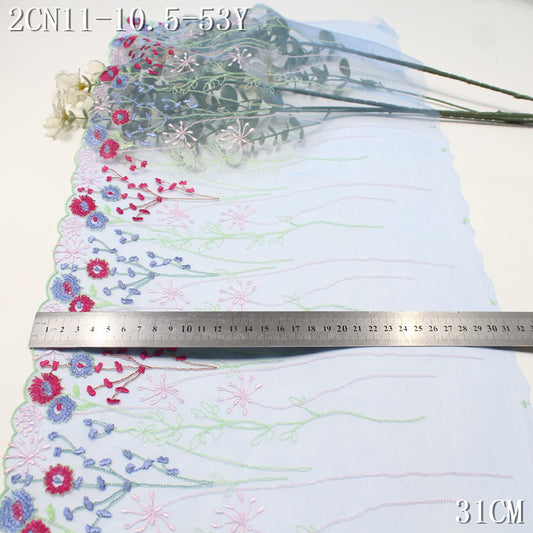 FREEDOMBEAUTY |  Macaron Color Fresh Flowers Light Blue Mesh Embroidery Lace, Skirt Decoration Handmade Lace Accessories