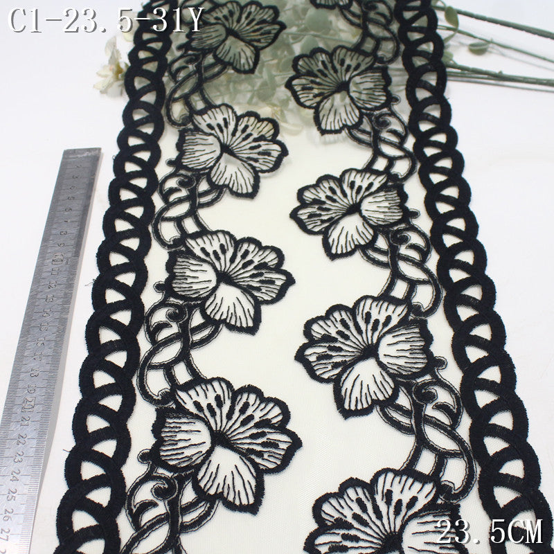 FREEDOMBEAUTY | Vintage black bilateral large flower mesh embroidery lace, pajamas lace accessories DIY
