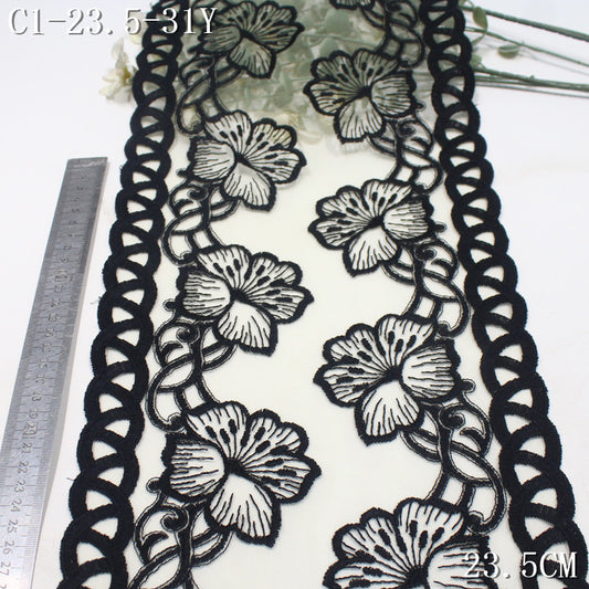 FREEDOMBEAUTY | Vintage black bilateral large flower mesh embroidery lace, pajamas lace accessories DIY