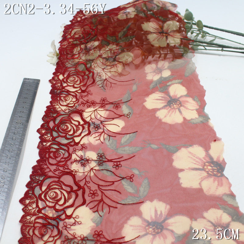FREEDOMBEAUTY | Shengbud crimson print mesh embroidered lace rose pattern 21cm pajamas underwear lace accessories