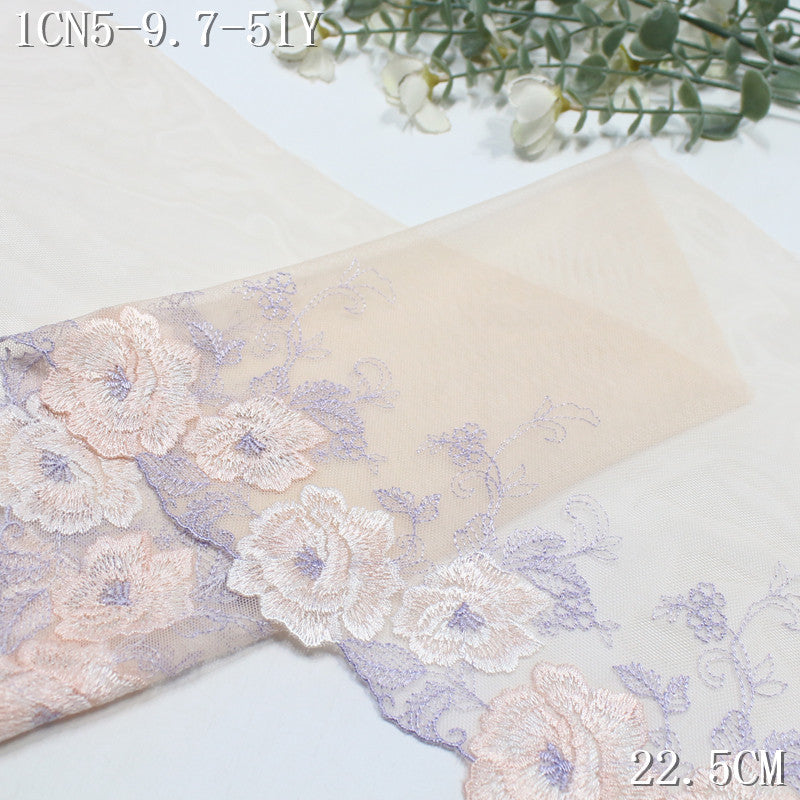 【1Pack】-Freedombeauty | Fresh and soft skin color mesh yarn unilateral color matching flower embroidery lace 22.5cm clothing underwear accessories