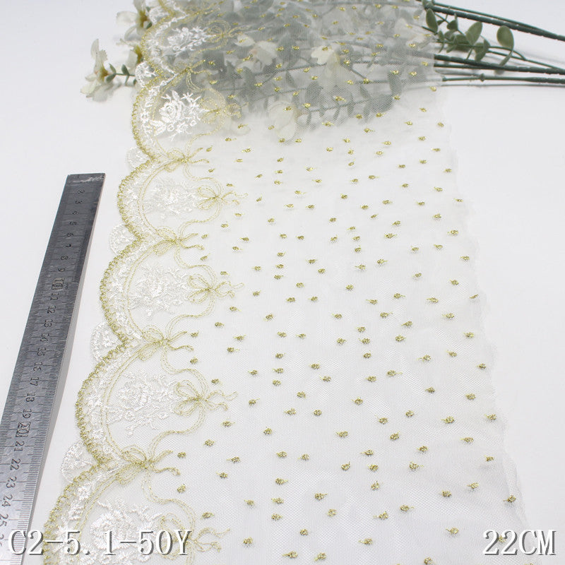 FREEDOMBEAUTY | French gold silk flower bow mesh embroidery lace, wedding headscarf DIY lace accessories