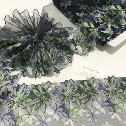 FREEDOMBEAUTY | Spot black green light gray champagne retro printing embroidery mesh lace lace accessories design