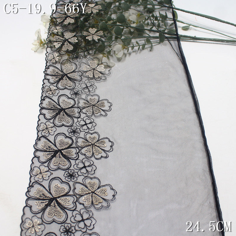 FREEDOMBEAUTY | [1Pack] Sweet and cool black and gold flower mesh embroidery lace, denim clothing neckline skirt lace accessories DIY