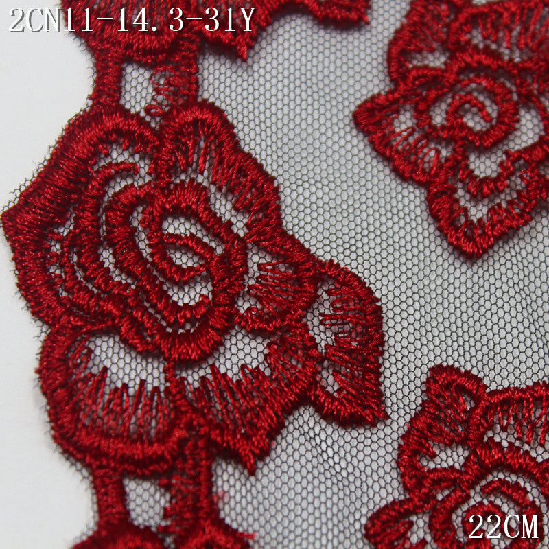 FREEDOMBEAUTY | Bilateral rose flower pattern mesh embroidery lace 22cm skirt trim veil tube top lace accessories