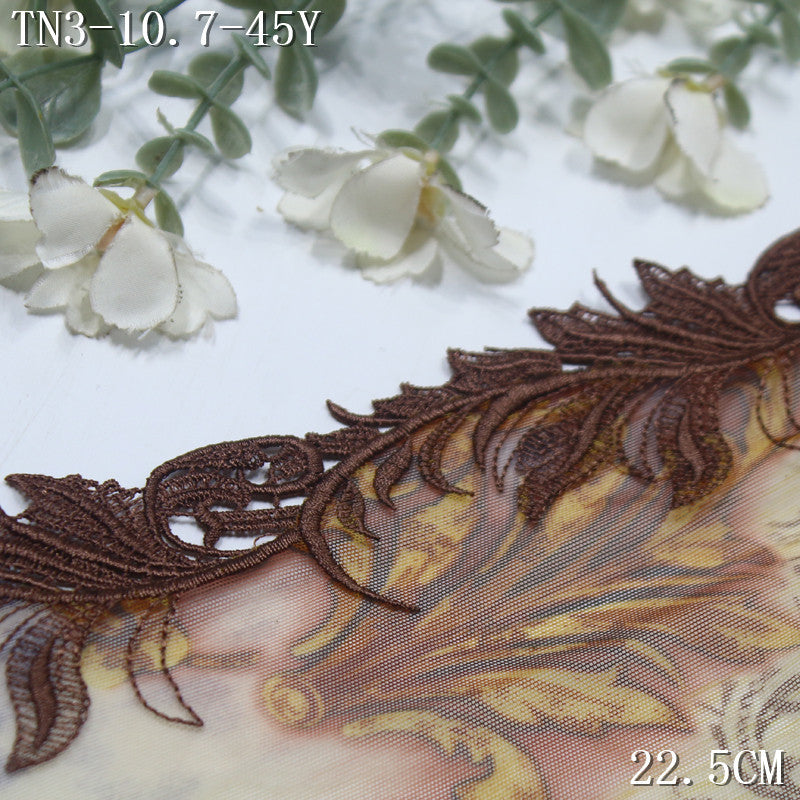 FREEDOMBEAUTY | Vintage brown printed mesh yarn unilateral rolled grass pattern embroidery lace 22.5cm clothing handmade accessories