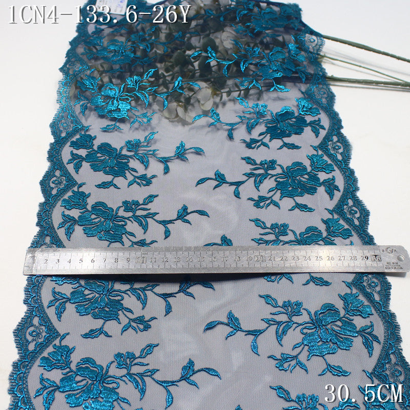 FREEDOMBEAUTY | [1Pack] Ink blue classical bronzing bilateral flower mesh yarn embroidered lace performance suit dance suit decorative lace accessories