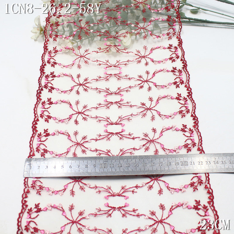 FREEDOMBEAUTY | [1pack] Spring red branches and buds mesh embroidery lace, clothing skirt underwear curtain lace accessories