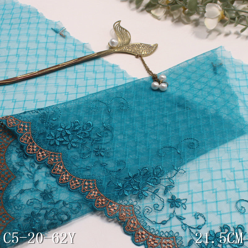 FREEDOMBEAUTY | Lake blue plaid light mesh embroidery lace, clothing shirt skirt lace accessories DIY