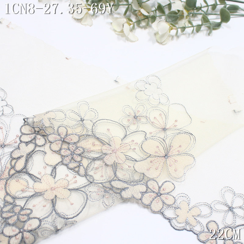 FREEDOMBEAUTY | [1Pack] Pastoral elegant gray apricot mesh gold thread flower embroidery lace, dress children's lace accessories DIY