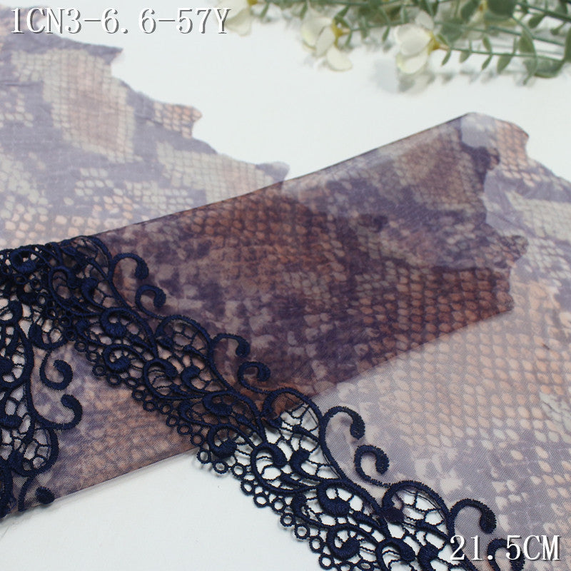 FREEDOMBEAUTY | [1Pack] Snake texture printing mesh yarn water-soluble embroidery lace 21.5cm clothing dressing lace accessories