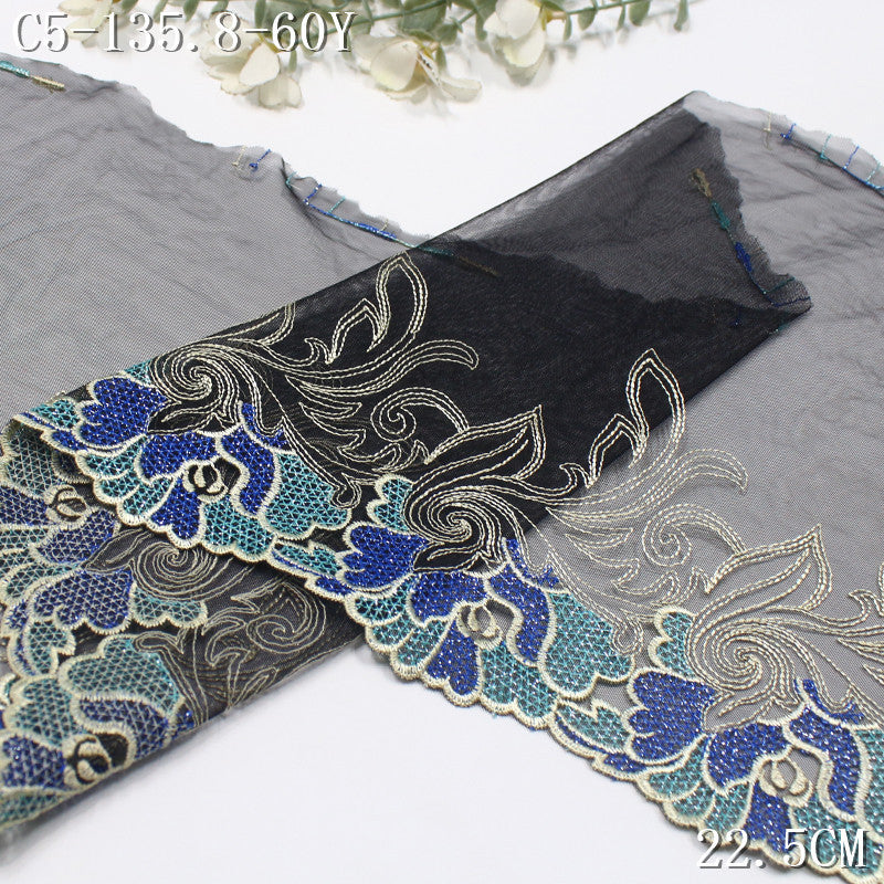 FREEDOMBEAUTY |  Classical National Style Silver Thread Roll Grass Phoenix Feather Mesh Embroidery Lace, Hanfu Ancient Dress Lace Accessories