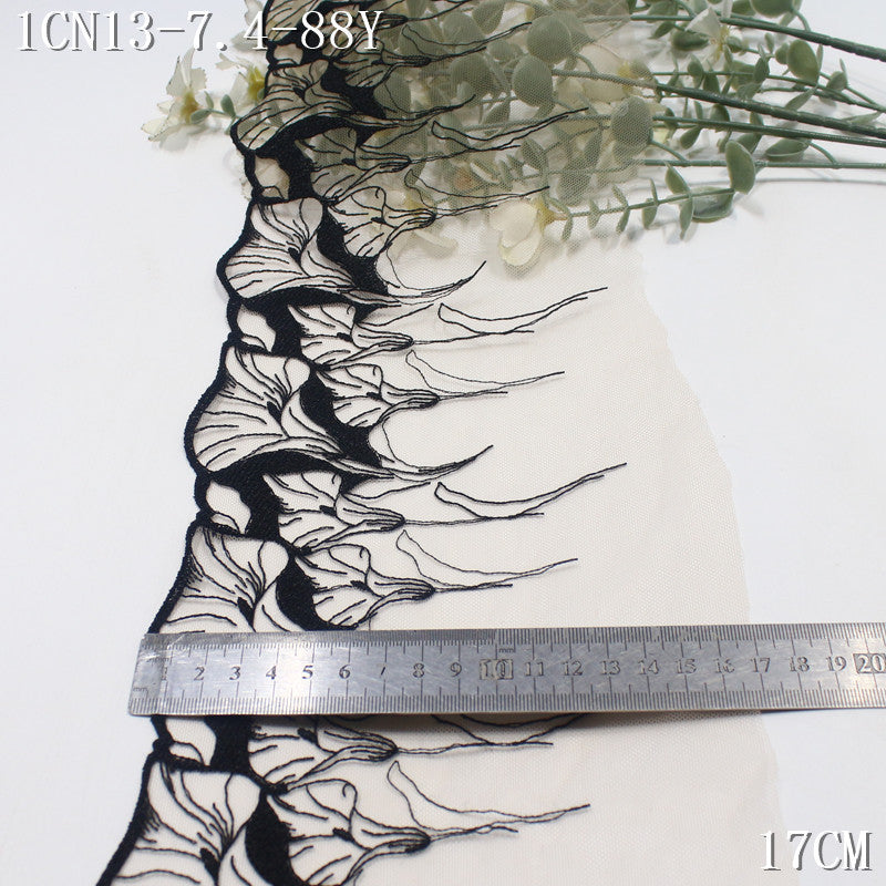 【1Pack】-Freedombeauty | Apricot mesh high fashion black edge tracing shadow morning glory embroidery 17cm clothing accessories