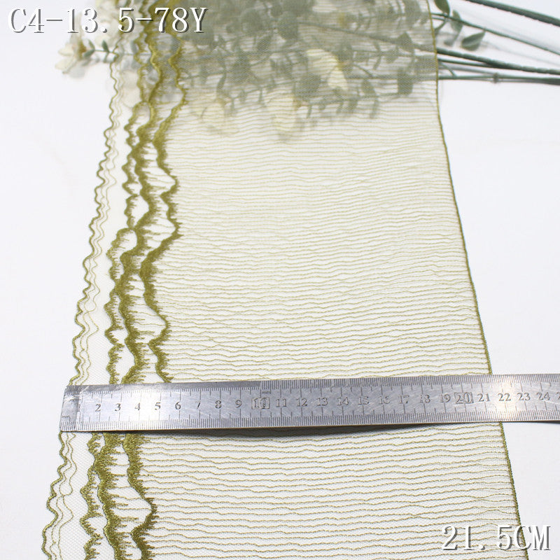 FREEDOMBEAUTY | Olive green light mesh texture wavy layer embroidery lace, Mori clothing wedding lace accessories