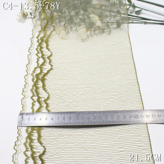 FREEDOMBEAUTY | Olive green light mesh texture wavy layer embroidery lace, Mori clothing wedding lace accessories
