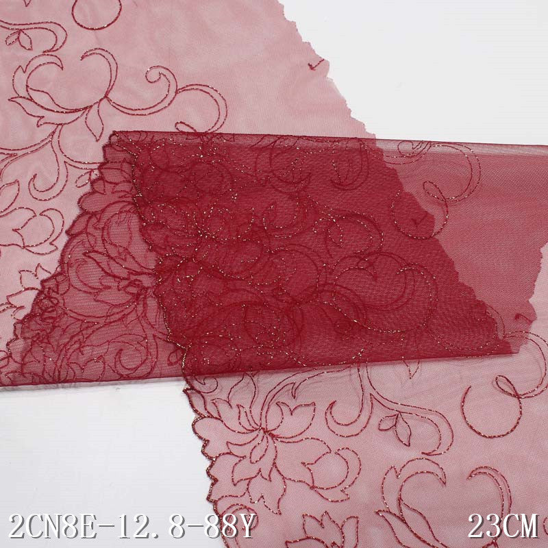 FREEDOMBEAUTY | Red mesh silver thread pattern embroidery lace 23cm clothing home textile home lace lace accessories