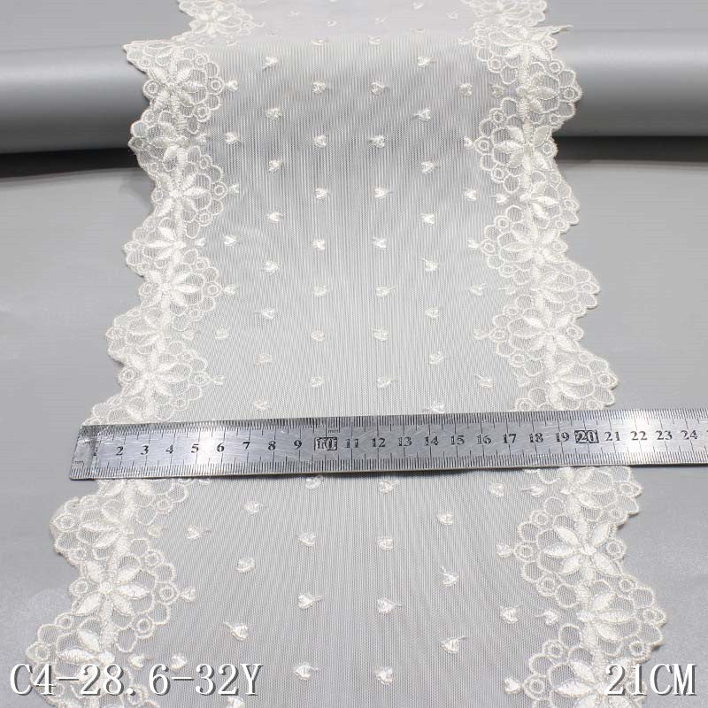 FREEDOMBEAUTY | Beige Medium Mesh Bilateral Polyester Thread Embroidery Lace, Wholesale Accessories Curtain Sofa Cushion DIY Lace
