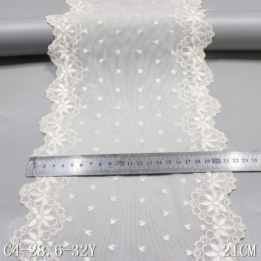 FREEDOMBEAUTY | Beige Medium Mesh Bilateral Polyester Thread Embroidery Lace, Wholesale Accessories Curtain Sofa Cushion DIY Lace