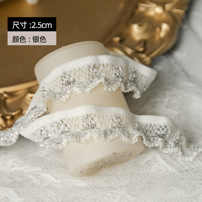 FREEDOMBEAUTY | Factory direct supply 2.5cm gold/silver/white, knitted nylon elastic flower bud belt, toy decorative webbing